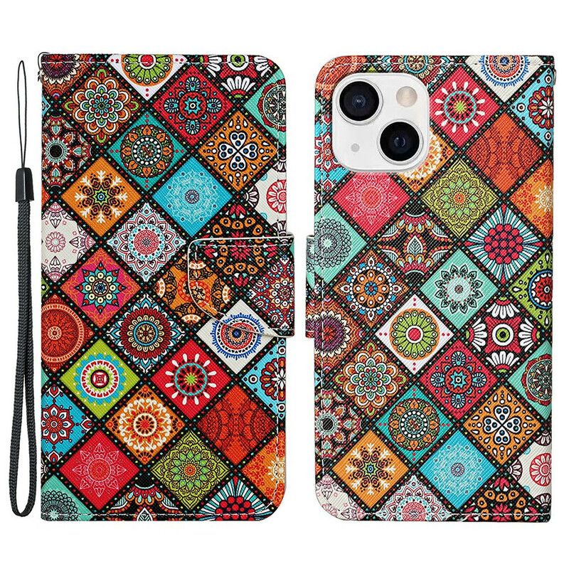 Fodral iPhone 13 Patchwork-mandalas Med Halsband