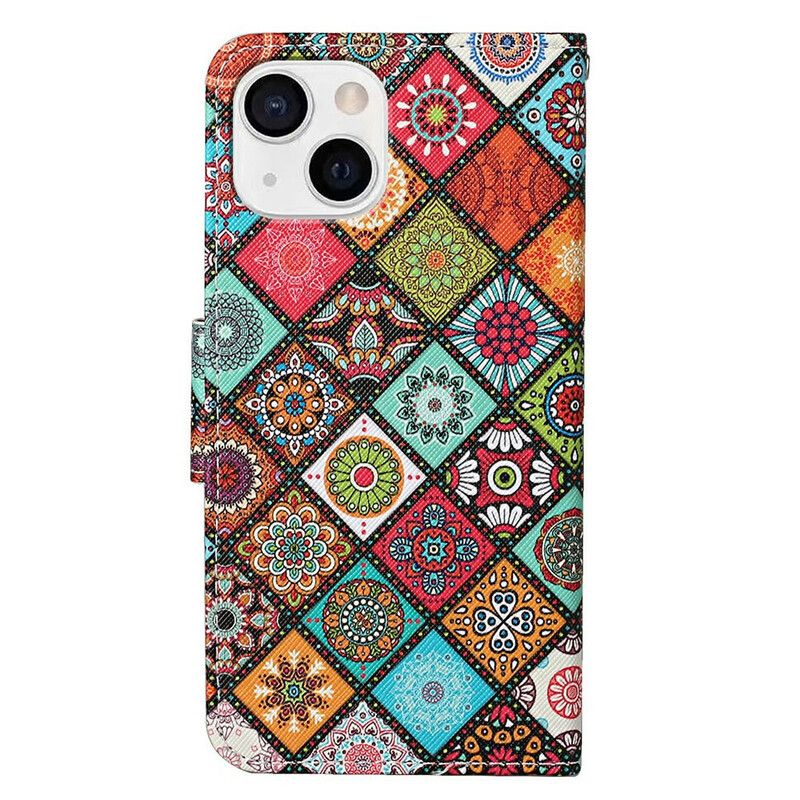 Fodral iPhone 13 Patchwork-mandalas Med Halsband