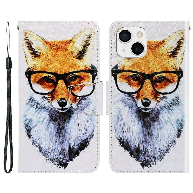 Läderskal Fodral iPhone 13 Brainy Fox Med Rem