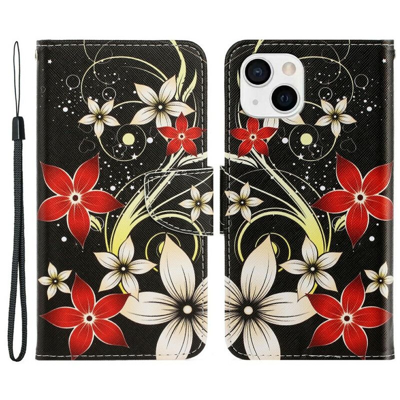 Läderskal Fodral iPhone 13 Färgglada Strappy Blommor