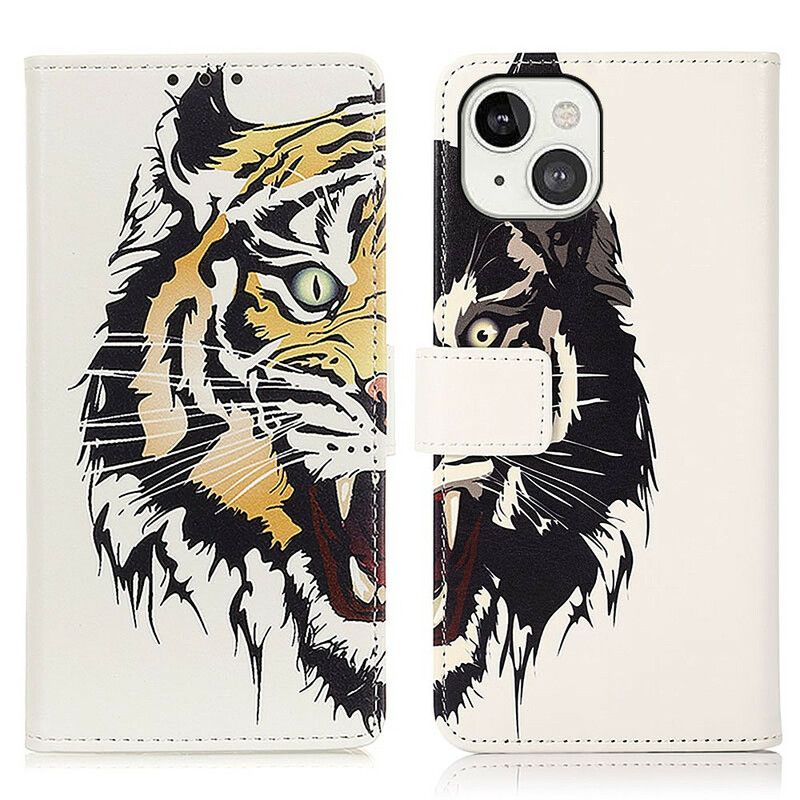Läderskal Fodral iPhone 13 Fierce Tiger