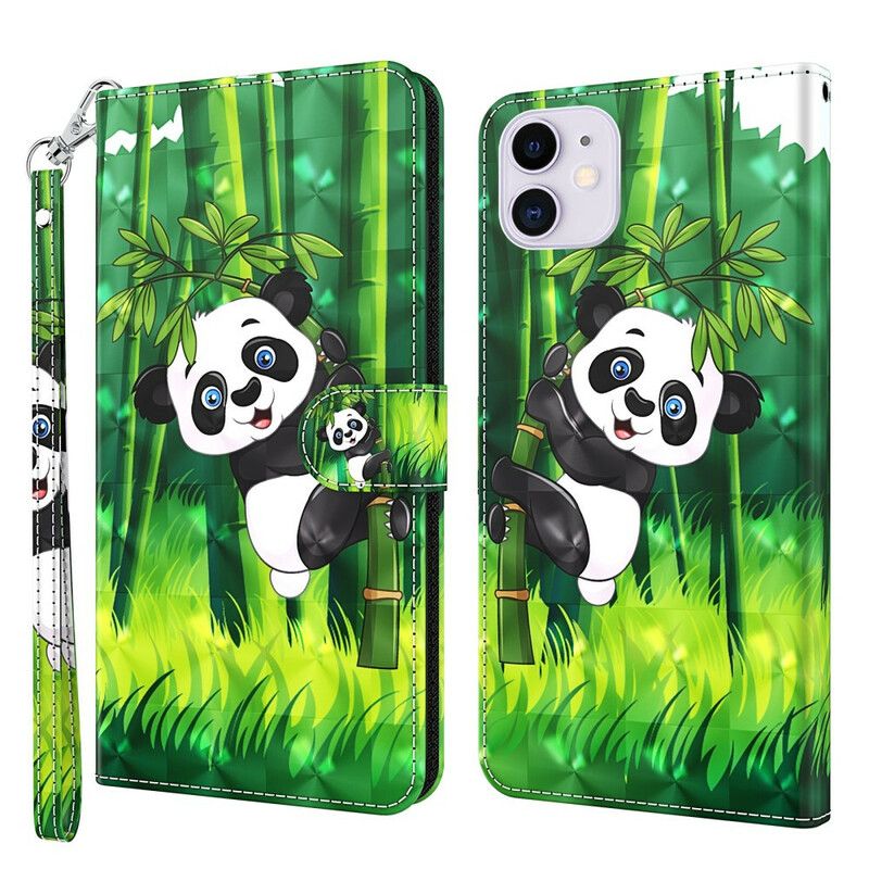 Läderskal Fodral iPhone 13 Panda Och Bambu