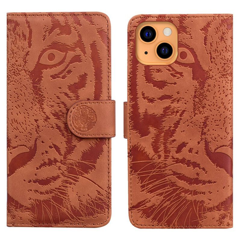 Läderskal Fodral iPhone 13 Tiger Face Print