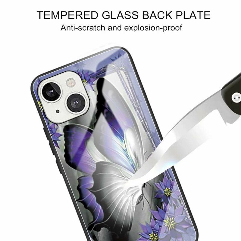 Skal iPhone 13 Lila Fjärilshärdat Glas