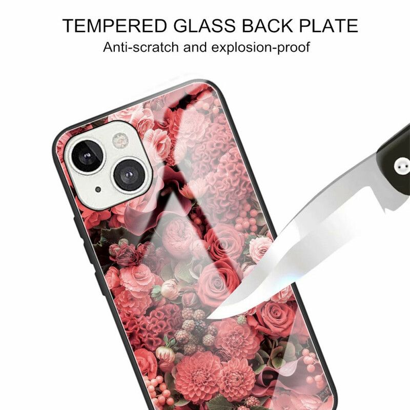 Skal iPhone 13 Rosa Blommor I Härdat Glas