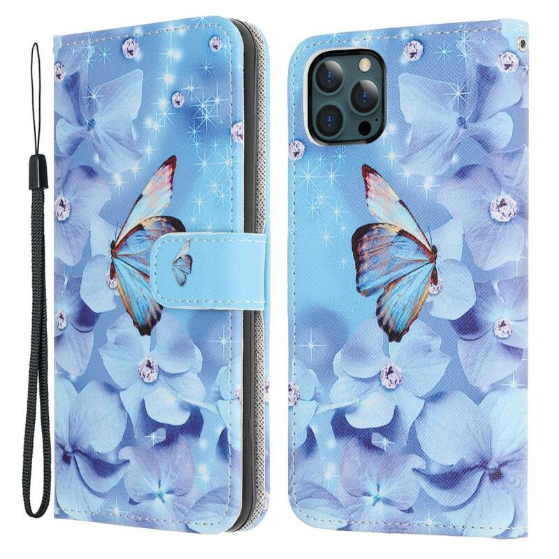 Fodral För iPhone 13 Pro Max Diamond Strappy Butterflies