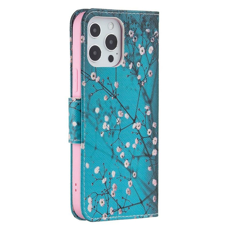 Läderfodral iPhone 13 Pro Max Telefonfodral Blommande Gren