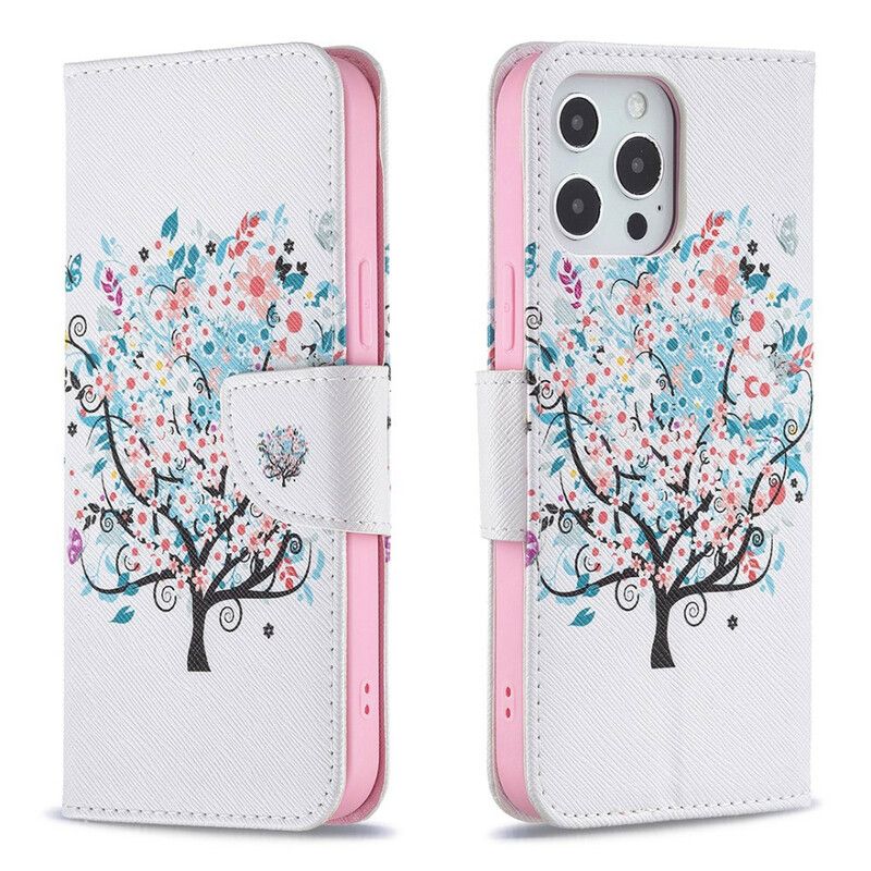 Läderfodral iPhone 13 Pro Max Telefonfodral Blommande Träd