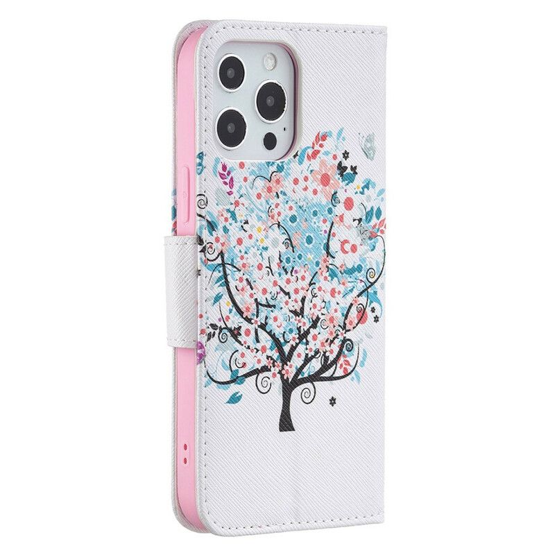 Läderfodral iPhone 13 Pro Max Telefonfodral Blommande Träd