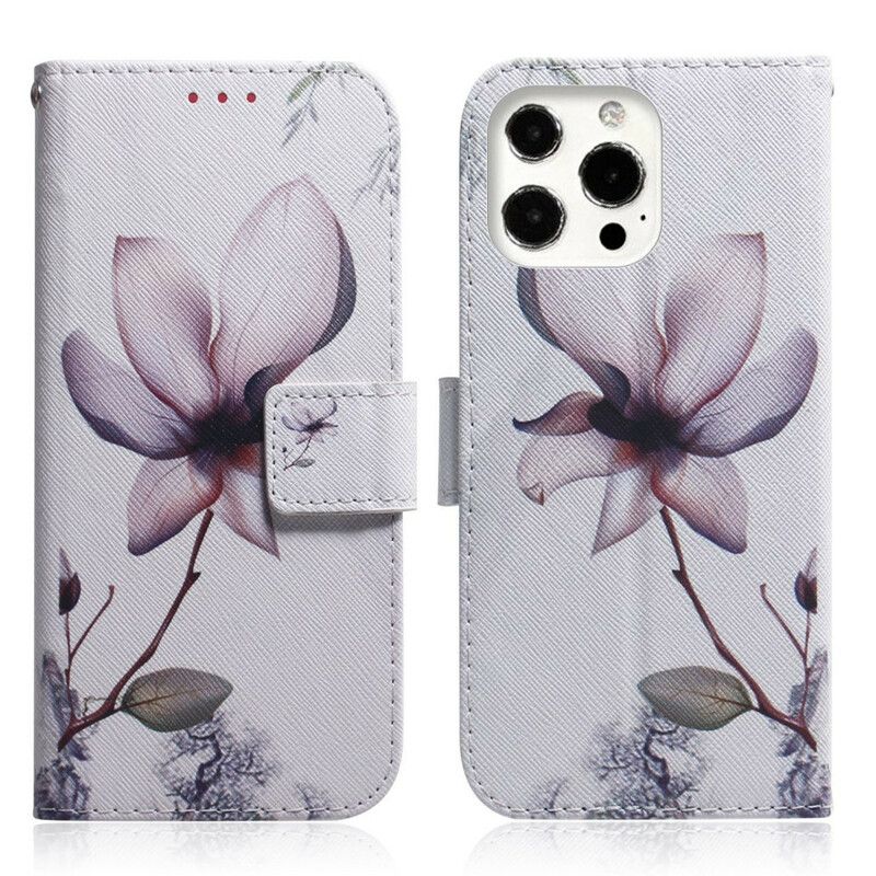 Läderfodral iPhone 13 Pro Max Telefonfodral Gammal Rosa Blomma