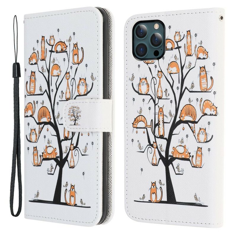 Läderskal Fodral iPhone 13 Pro Max Funky Cats Strappy