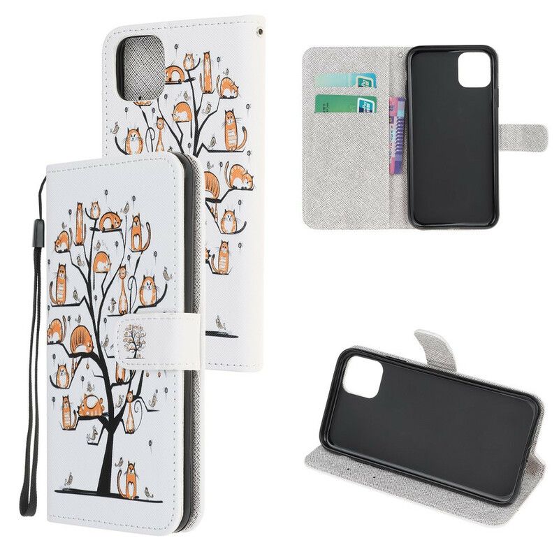 Läderskal Fodral iPhone 13 Pro Max Funky Cats Strappy