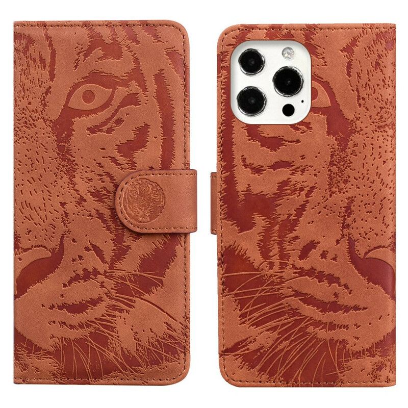 Läderskal Fodral iPhone 13 Pro Max Tiger Face Print