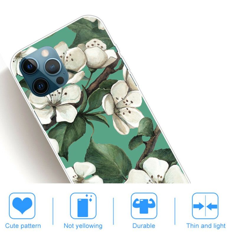 Skal iPhone 13 Pro Max Målade Vita Blommor