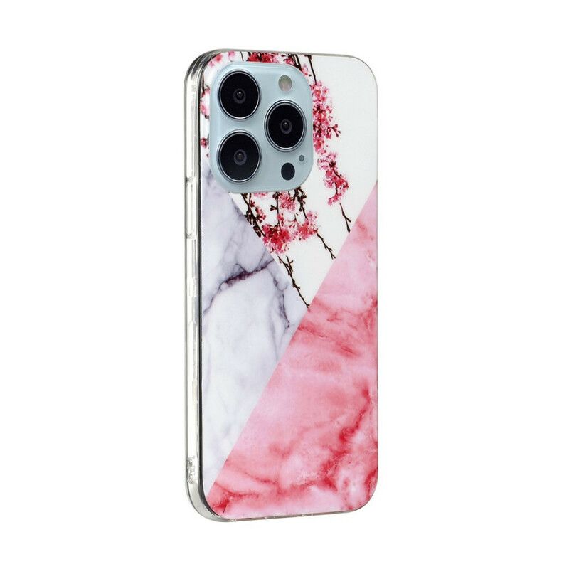 Skal iPhone 13 Pro Max Telefonfodral Marmorerade Plommonblommor