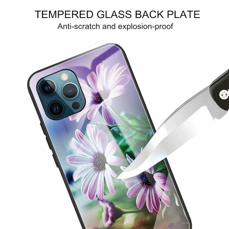 Skal iPhone 13 Pro Max Telefonfodral Realistiska Blommor I Härdat Glas