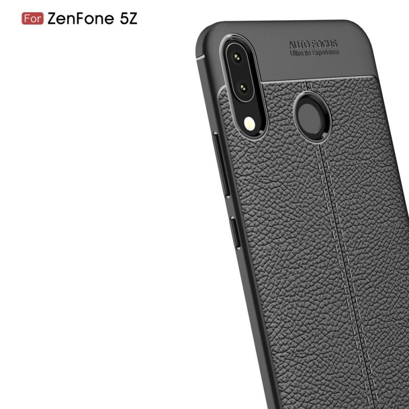 Skal Asus ZenFone 5 / 5Z Svart Mobilskal Lychéläder Med Dubbla Linjer