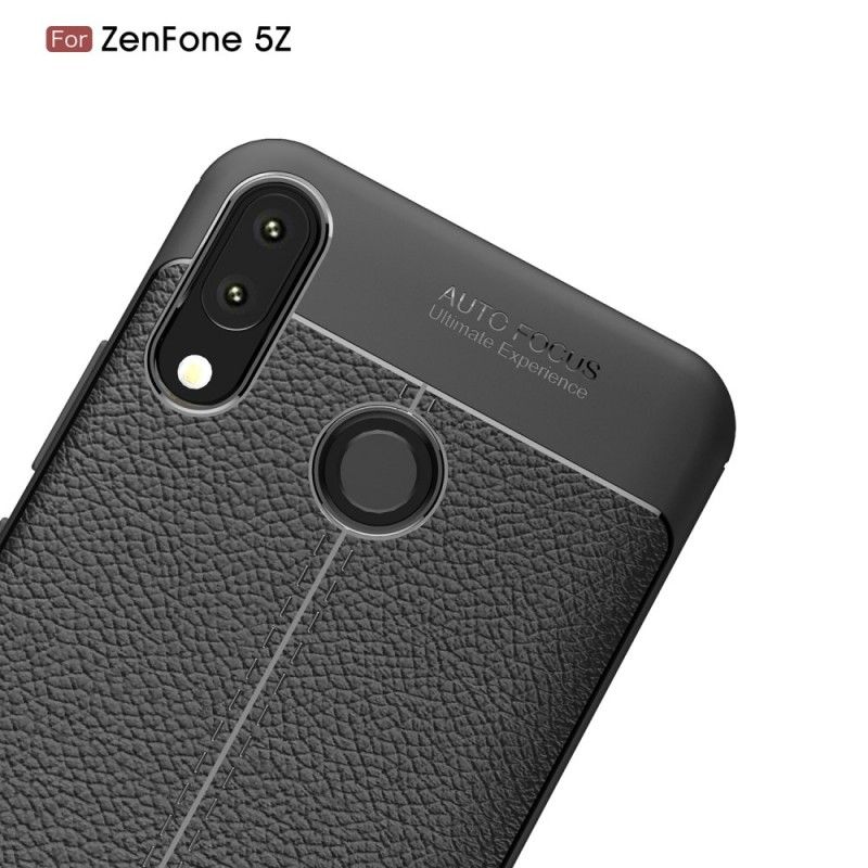 Skal Asus ZenFone 5 / 5Z Svart Mobilskal Lychéläder Med Dubbla Linjer