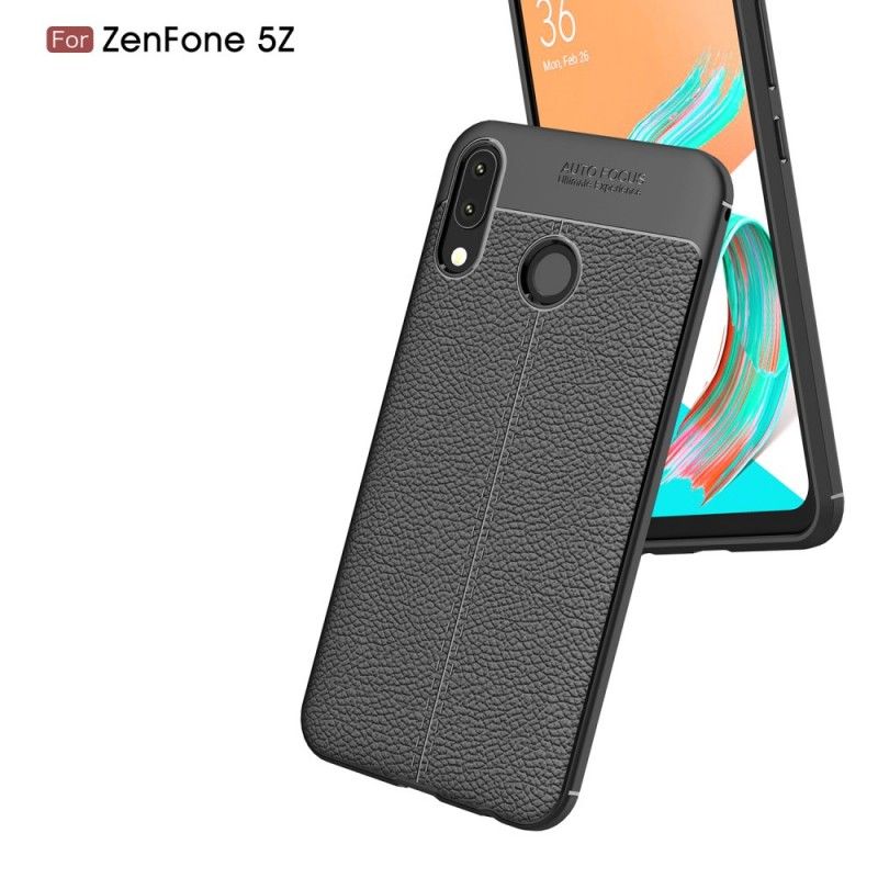 Skal Asus ZenFone 5 / 5Z Svart Mobilskal Lychéläder Med Dubbla Linjer