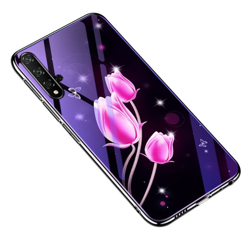 Skal Huawei Nova 5T Magenta Mobilskal Härdat Glas Och Blommig Silikon