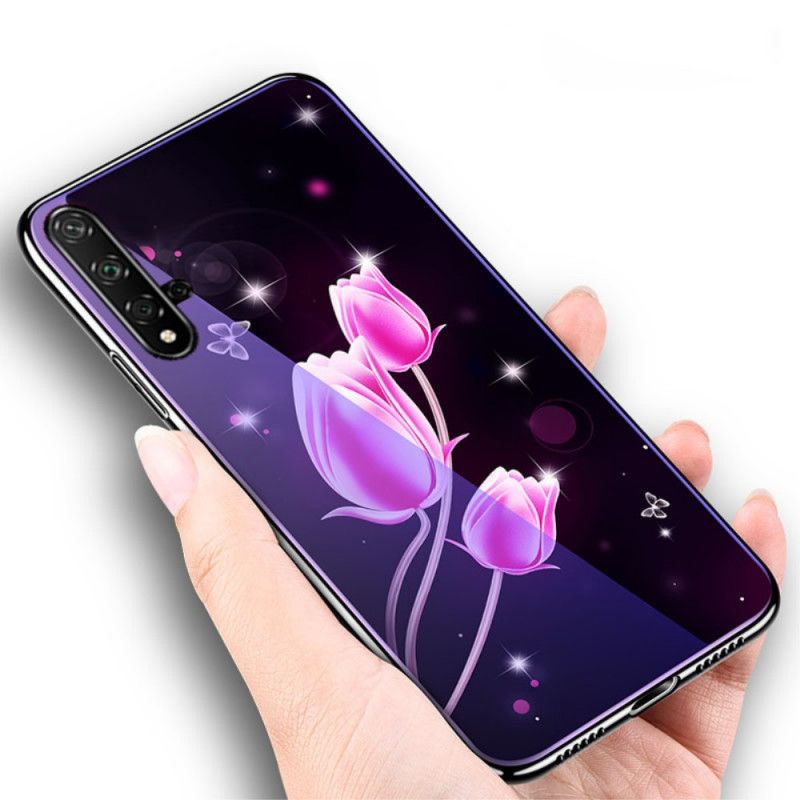 Skal Huawei Nova 5T Magenta Mobilskal Härdat Glas Och Blommig Silikon