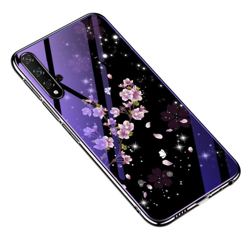 Skal Huawei Nova 5T Magenta Mobilskal Härdat Glas Och Blommig Silikon