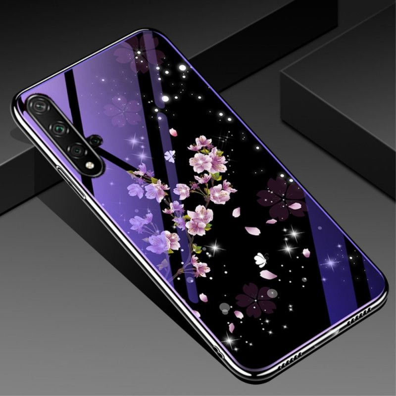 Skal Huawei Nova 5T Magenta Mobilskal Härdat Glas Och Blommig Silikon