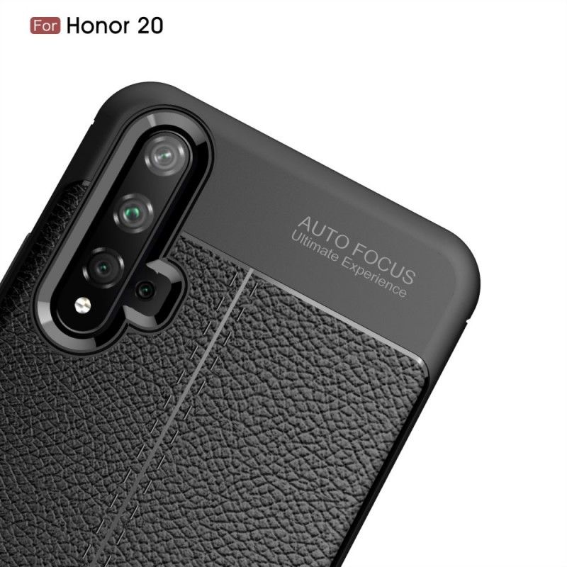 Skal Huawei Nova 5T Svart Dubbel Linje Lychee Läder Effekt