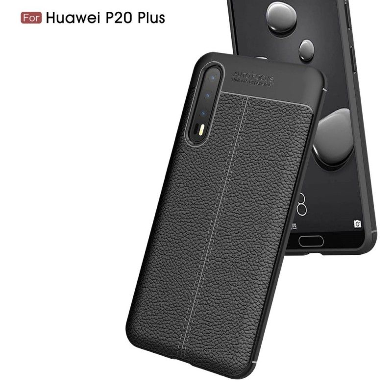 Skal Huawei P20 Pro Svart Lychéläder Med Dubbla Linjer