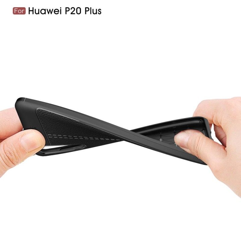 Skal Huawei P20 Pro Svart Lychéläder Med Dubbla Linjer