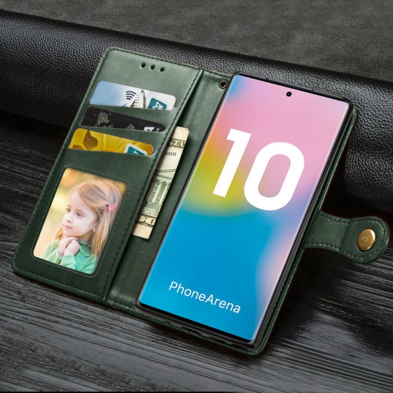 Fodral Samsung Galaxy Note 10 Svart Snyggt Konstläder Med Rem