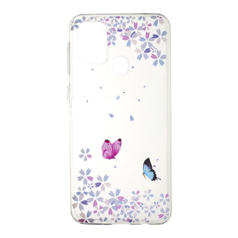 Skal Samsung Galaxy M31 Genomskinliga Fjärilar Och Blommor