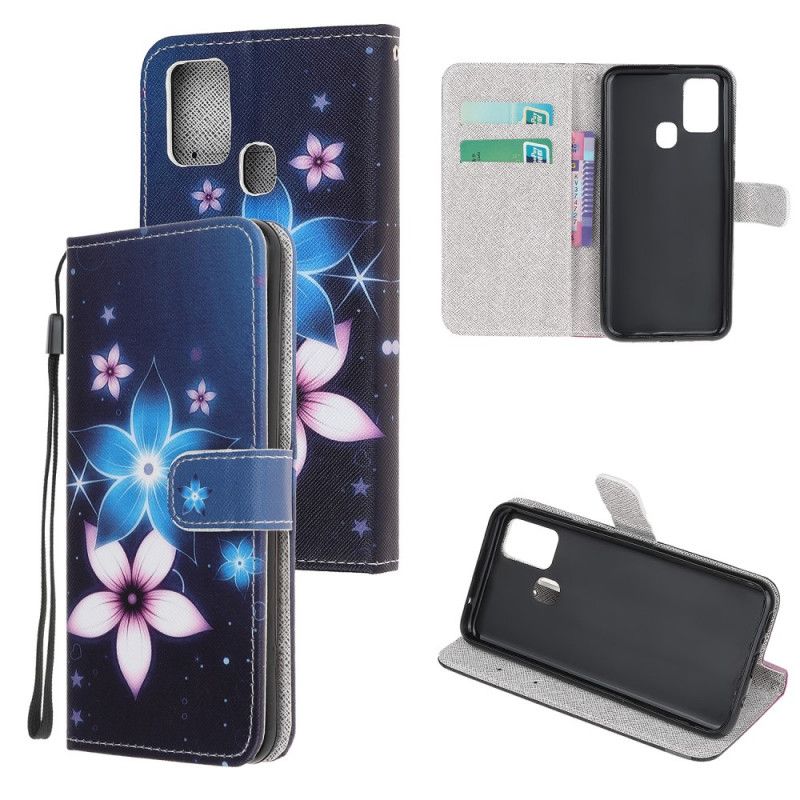 Skyddsfodral Samsung Galaxy M31 Månblommor Med Rem