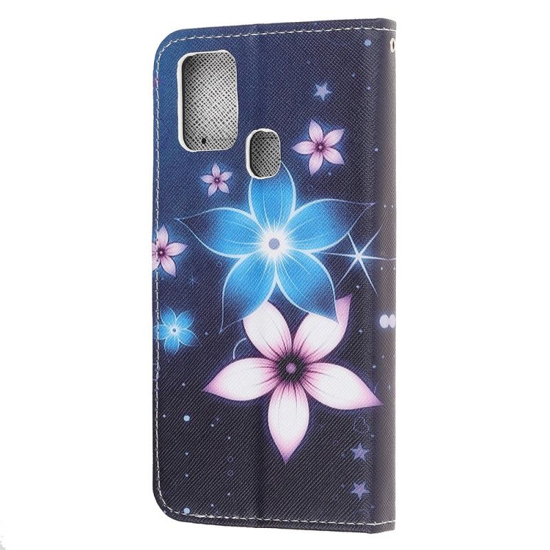 Skyddsfodral Samsung Galaxy M31 Månblommor Med Rem