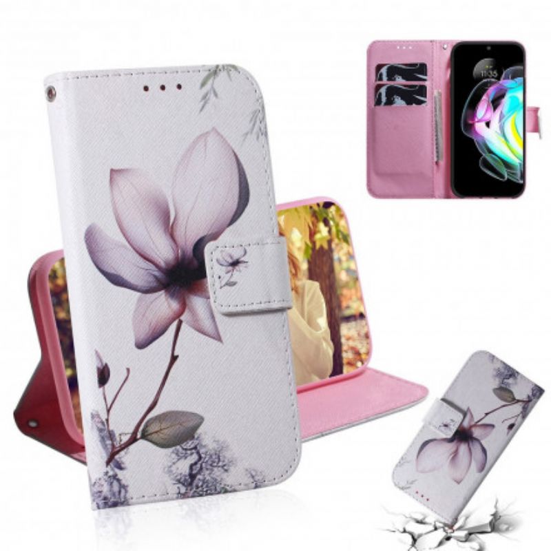 Läderfodral Motorola Edge 20 Telefonfodral Gammal Rosa Blomma