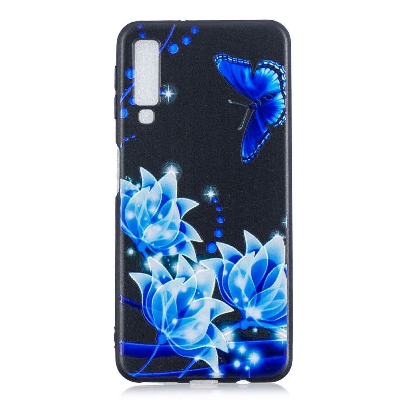 Skal Samsung Galaxy A7 Fjäril Och Blå Blommor