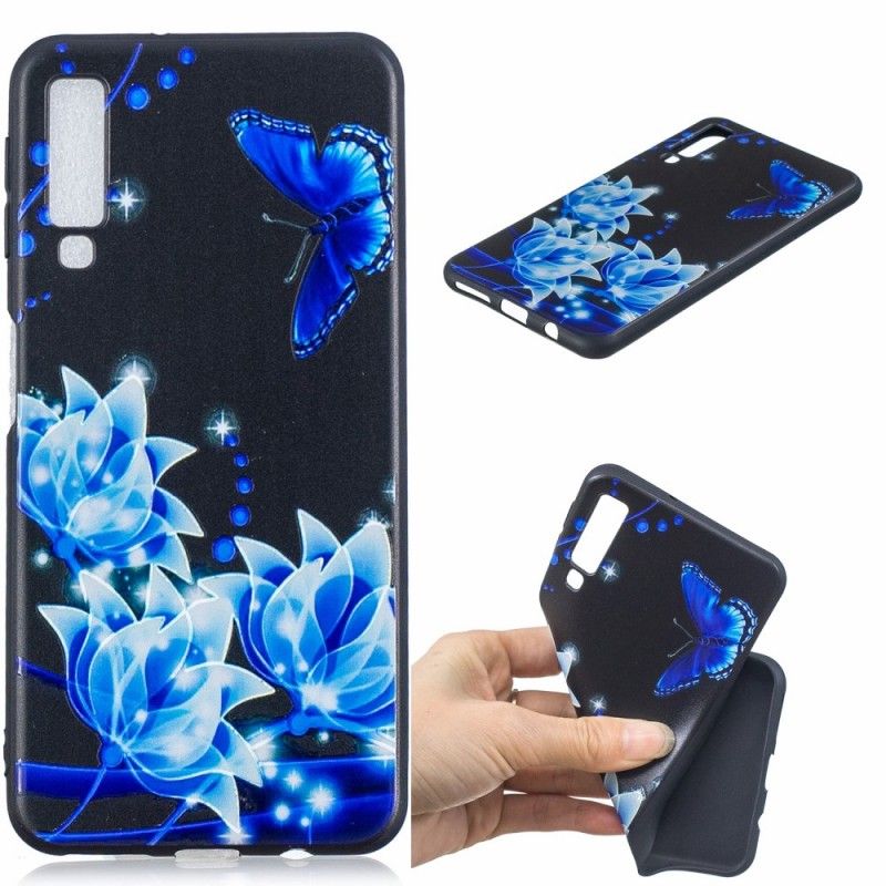 Skal Samsung Galaxy A7 Fjäril Och Blå Blommor