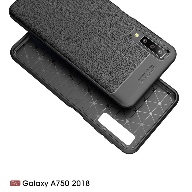 Skal Samsung Galaxy A7 Svart Lychee-Effekt Med Dubbla Linjer