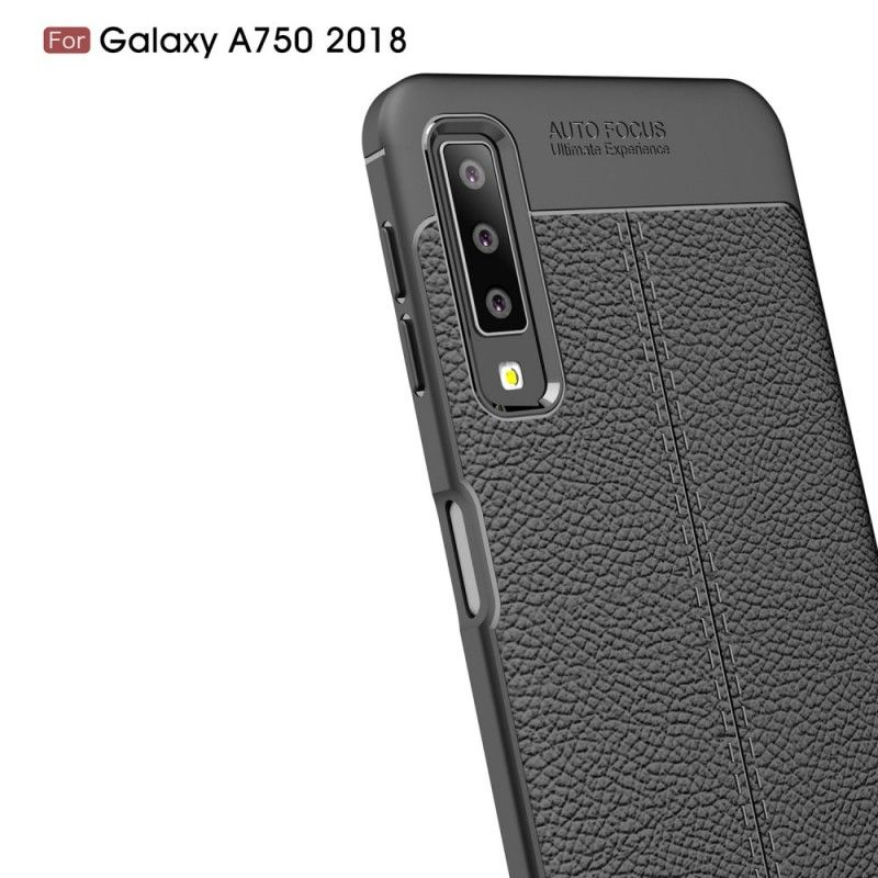 Skal Samsung Galaxy A7 Svart Lychee-Effekt Med Dubbla Linjer