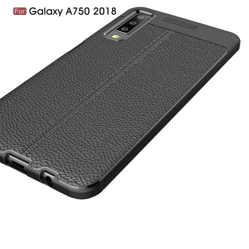 Skal Samsung Galaxy A7 Svart Lychee-Effekt Med Dubbla Linjer