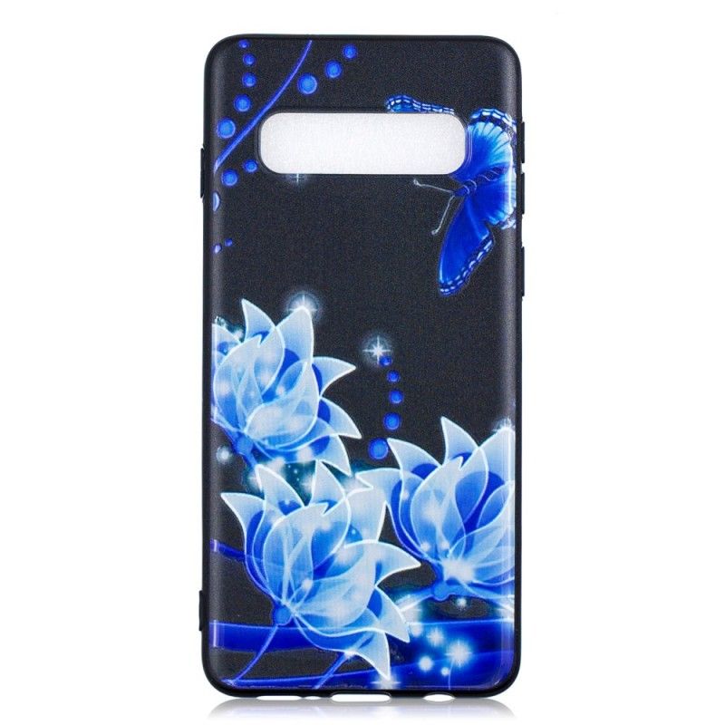 Skal Samsung Galaxy S10 Fjäril Och Blå Blommor