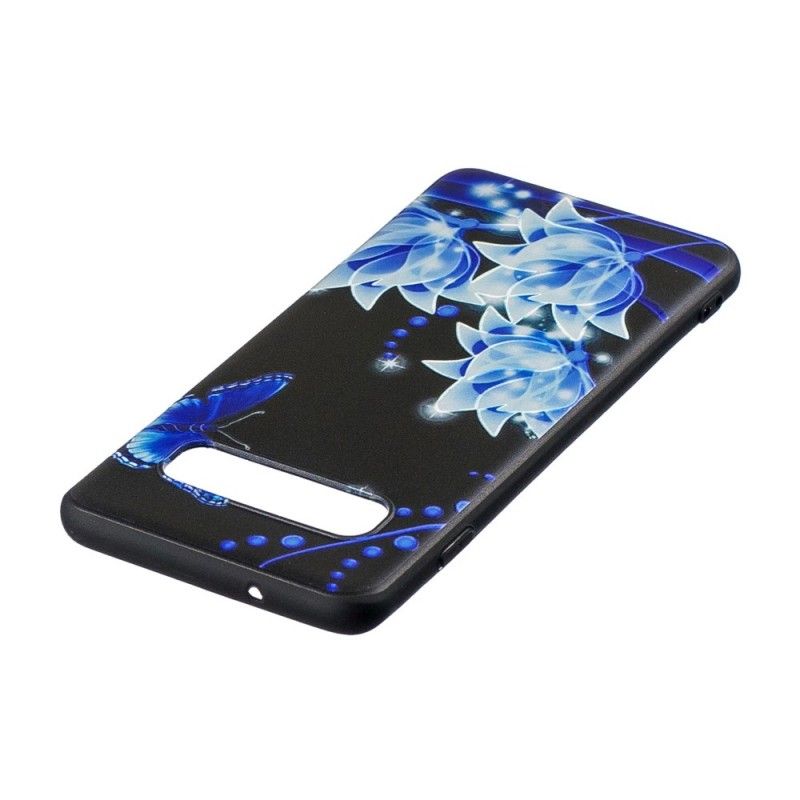 Skal Samsung Galaxy S10 Fjäril Och Blå Blommor