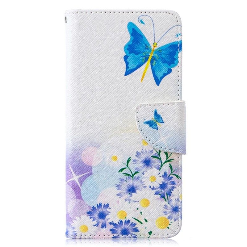 Skyddsfodral Samsung Galaxy S10 Magenta Målade Fjärilar Och Blommor