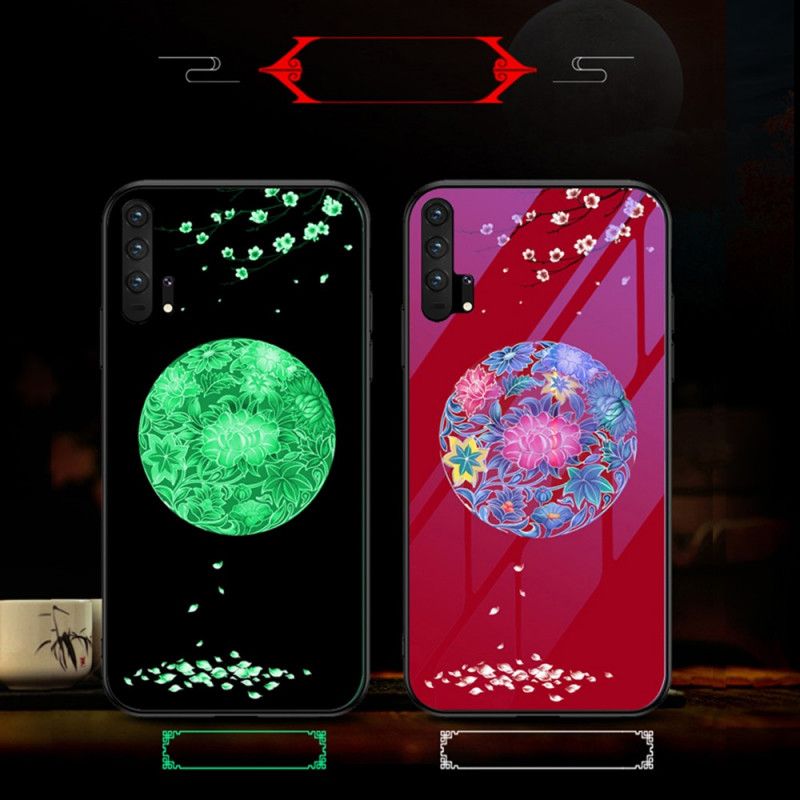 Skal för Honor 20 Pro Röd Härdat Glas Med Fluorescerande Mönster