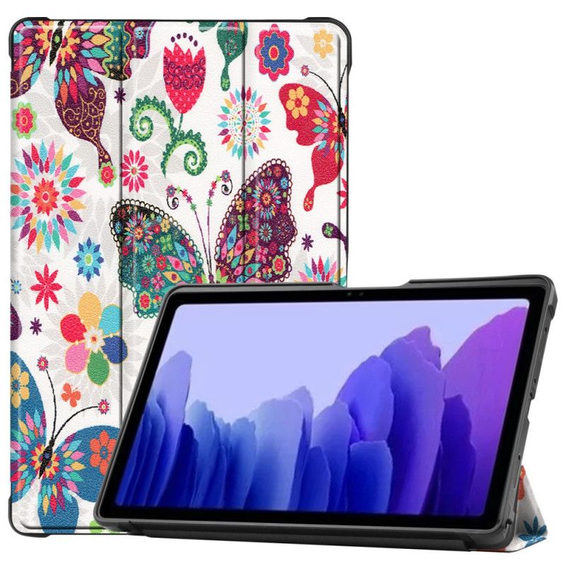 Smart Fodral Samsung Galaxy Tab A7 Förstärkta Fjärilar Och Blommor