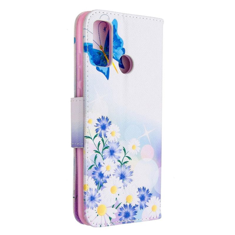 Fodral för Huawei P Smart 2020 Magenta Målade Fjärilar Och Blommor