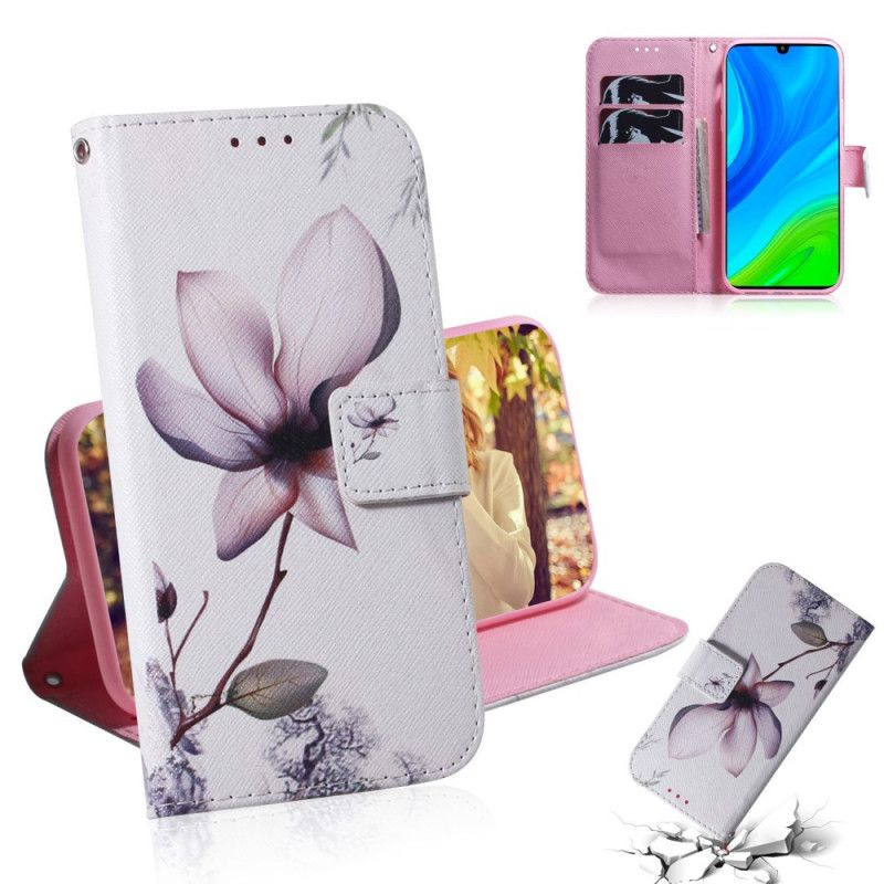 Läderskal Huawei P Smart 2020 En Rosa Blomma