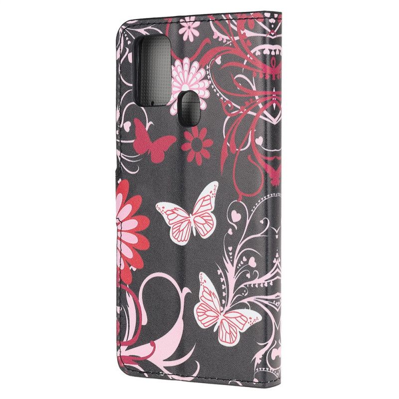 Läderskal Huawei P Smart 2020 Svart Fjärilar Och Blommor