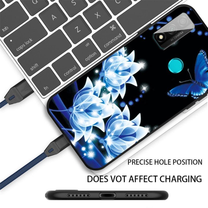 Skal för Huawei P Smart 2020 Fjäril Och Blå Blommor