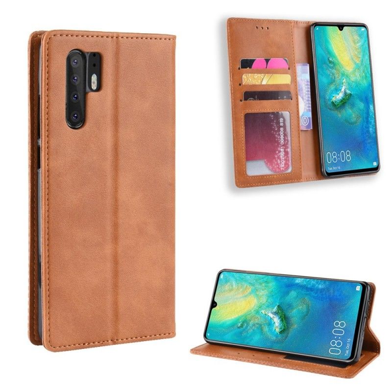 Folio-fodral Huawei P30 Pro Svart Stiliserad Vintage Lädereffekt